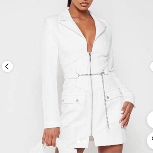 Maniere De Voir White Blazer Dress with Chain Accent 8 - Picture 1 of 15